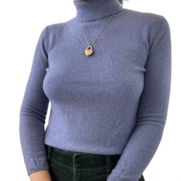 Charter Club 2-Ply 100% Cashmere Blue/Lavender Turtleneck Thin Knit Sweater M - Picture 4 of 6
